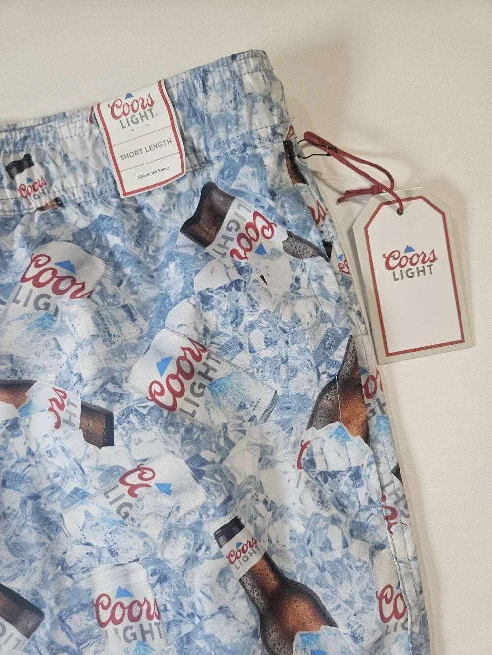 NWT Coors Light Swim Trunks Mens 3XLT Blue White Beer Bottle Print Festival Wear